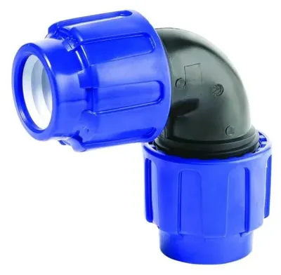 Productafbeelding van PP PE Koppeling 90° Hoek 25x25 mm met 2 Schroefverbindingen voor Lekvrije Installatie
