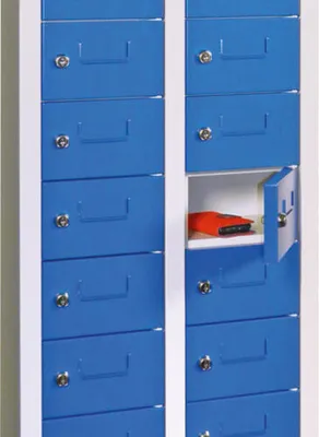 Produktbild von Kleinfachschrank - 30 Fächer - 1.950 x 460 x 200 mm (HxBxT) - Etikettenrahmen - zinkgelb/lichtblau