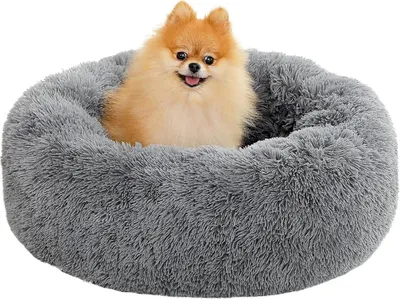Produktbild von PETEPELA Hundebett Plüsch weich warm Donut Haustierbett für Hund Grau M