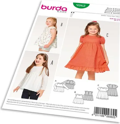 Obrázok produktu pre Strih Burda 9362 - Detská blúzka, naberané šaty