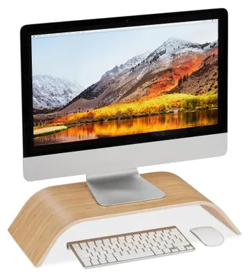 Produktbild von Monitorständer Monitorerhöhung Bildschirmerhöhung - Gebogen - 10 x 52,5 x 24 cm - Naturfarben aus Bambus - Für das Büro