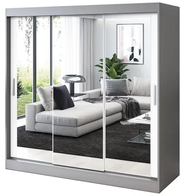 Zdjęcie produktu dla Szafa przesuwna Antracyt Mat / Biały Matt - 200x200cm - Szafa przesuwna KARL - z 3 lustrami - do sypialni i garderoby