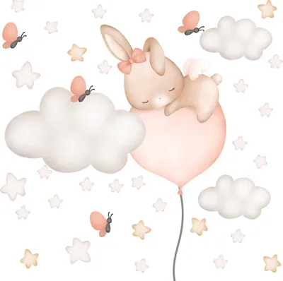 Obrázek produktu pro Samolepky na zeď pro holčičku pokojíček Cloud Bunny
