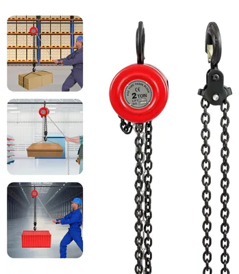 Image de Palan à chaîne, capacité de charge de 2 000 kg, hauteur de levage de 3 m, en acier au manganèse, poids de 10,8 kg, crochet pivotant à 360°