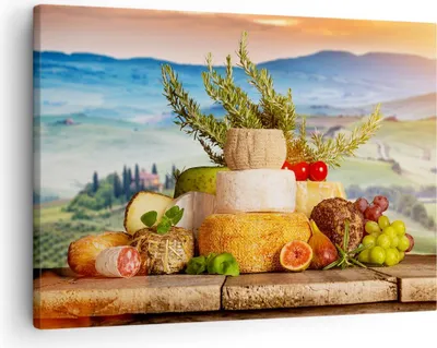 Produktbild von Bild auf Leinwand - Leinwandbild - Toskana Käse Obst Italien - 70x50cm - Wand Bild - Wanddeko - Leinwanddruck - Bilder - Kunstdruck - Wanddekoration - Leinwand bilder - Wandkunst - AA70x50-2902