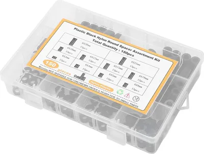 Produktbild von 150-teiliges Nylon-Abstandshaltersortiment - schwarze Kunststoff - Schrauben Hardware - rundes Abstandsringsortiment