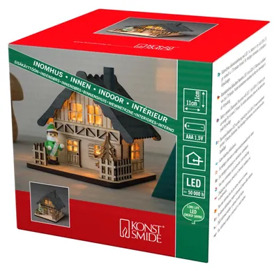 LED-Holz-Silhouette Haus, 2 warmweiße Dioden, batteriebetrieben