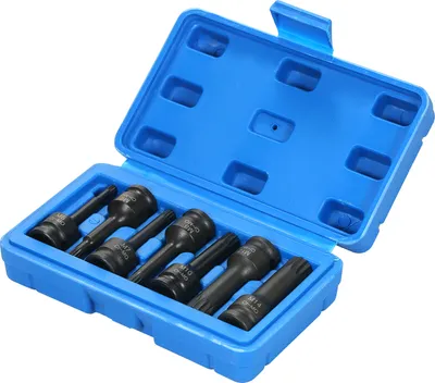 Image de coffret de douilles à chocs 3/8 pouces 7 pièces métriques (5mm 6mm 7mm 8mm 10mm 12mm 14mm) Coffret de douilles en acier Cr-Mo XZN à triple cannelure carrée