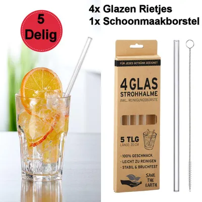Obrázok produktu pre 5-dielna sada sklenených slamiek, na opakované použitie, s kefkou