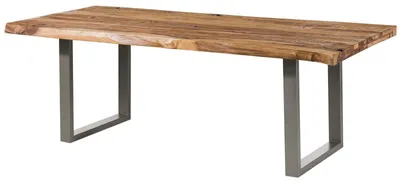Produktbild von MASSIVMOEBEL24.DE Baumtisch Sheesham 220x100x77 natur sandgestrahlt / U-Beine silber matt FREEFORM 5