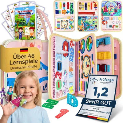 Productafbeelding van Montessori Busy Board met rollenspelset & vingerpoppen [versie 2025] leerboek - Bevordert fijne motoriek en concentratie - Quiet Book