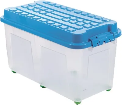 Produktbild von Aufbewahrungsbox KUBRIK mit Deckel und Rollen 100 Liter blau 80x40x46cm
