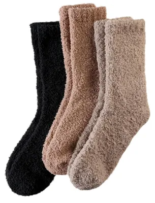 Produktbild von Damen Kuschelsocken Korallenfleece 3 Paar Dunkel Warm Flauschig Stoppersocken für Zuhause