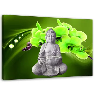 Produktbild von Leinwandbild buddha mit grüner orchidee 60x40 cm Feeby grün wandbild bereit zum aufhängen
