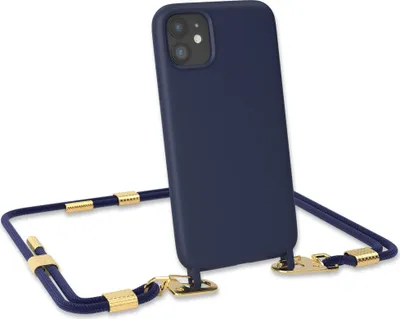 Produktbild von EAZY CASE Handykette Silikon mit Clips 2 in 1 kompatibel mit Apple iPhone 11 Handyhülle mit Umhängeband, Handykordel mit Silikon, Hülle mit Band, Kette für Smartphone, Blau - Clips Gold
