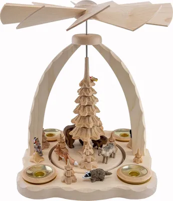 Produktbild von Heydenreich Erzgebirge Pyramide für Teelichte & Pyramidenkerzen 27 cm, Modell:mit Bärenfamilie