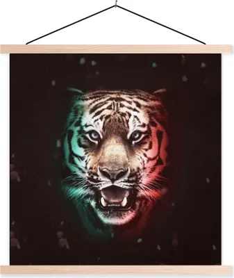 Produktbild von MuchoWow® Textilposter Tiger - Farbe - Tiere 120x120 cm mit holzfarbenen Rahmen - Textil-Poster