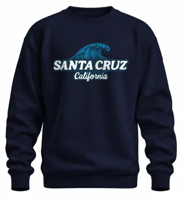 Imagen del producto de Santa Cruz, California. Sudadera vintage uni con motivos de surf, olas, playa y costa. Color azul marino, talla XXL