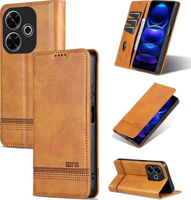 Obrázek produktu pro Kožené pouzdro pro Xiaomi Redmi 13 4G, skládací peněženkové pouzdro s magnetickým uzávěrem a stojánkem Žluť