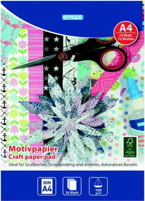 Produktbild von 24 Blatt Designpapier / Motivpapier / Bastelpapier / A4 / 12 verschiedene Muster