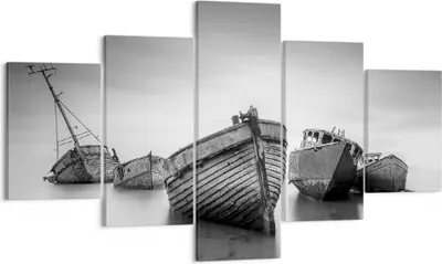 Produktbild von Bild auf Leinwand - Leinwandbild - 5 Teile - £ódŸ Wrack Schiff - 125x70cm - Wand Bild - Wanddeko - Wandbilder - Leinwanddruck - Bilder - Wanddekoration - Leinwand bilder - Wandbild - EA125x70-4999