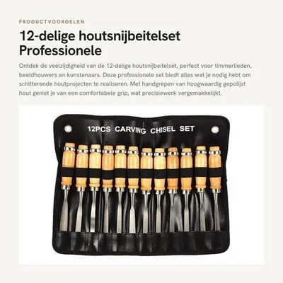 Zdjęcie produktu dla Zestaw dłut stolarskich 12-elementowy - Profesjonalny zestaw dłut - Narzędzia do obróbki drewna - Praktyczna torba transportowa - Wysokiej jakości polerowane drewno - Hartowane stalowe ostrza - Zestaw do obróbki drewna