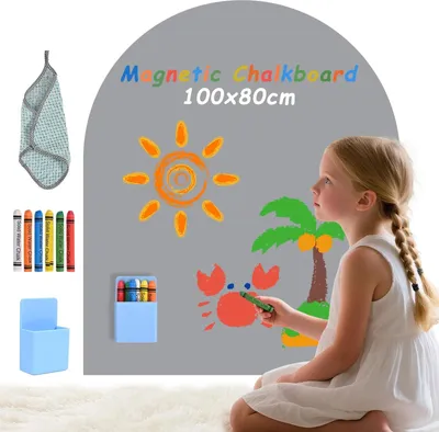 Obrázek produktu pro Dětská magnetická tabule – 3 v 1 samolepicí nástěnná tabule – magnetická křídová tabule – s křídami – Montessori – modrá
