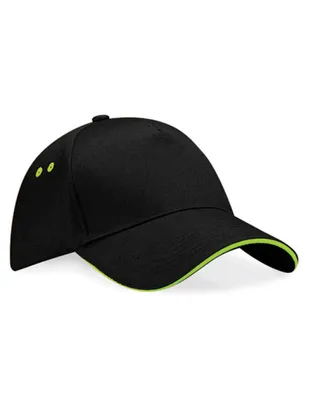 Produktbild von Beechfield B15C | Ultimate 5 Panel Cap - Sandwich Peak / Kappe / Mütze / Hut - Farbe: Black/Lime Green - Größe: One Size