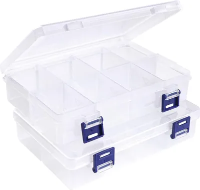 Produktbild von 2 Stš¹ck F?cher Aufbewahrungsbox mit 8 Gro?e F?cher, Plastik Aufbewahrungsbox Einstellbar Sortimentskasten Klar Sortierboxen fš¹r Schmuck Ohrringe Kleinteile