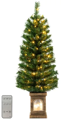 Produktbild von KOMFOTTEU 120 cm Weihnachtsbaum künstlich mit 3 Transformationsmodi & 100 LED-Leuchten, Christbaum mit 160 Spitzen, Tannenbaum mit Zementsockel, für Zuhause, Geschäft & Büro