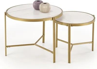 Produktbild von Set aus 2 Tischen FATIMA weißer Marmor / gold