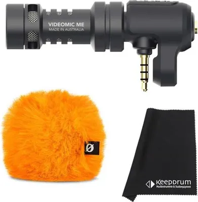 Produktbild von Rode Videomic Me mit Windschutz Orange und Tuch