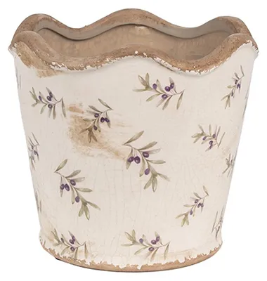 Zdjęcie produktu dla Clayre & Eef Doniczka wewnętrzna Ø 16x15 cm Beżowo-niebieskie ceramiczne oliwki