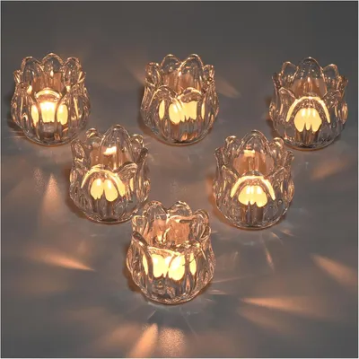 Produktbild von Set mit 6 Glas-Teelichthaltern, Teelichthalter in Tulpenform für Tischdekoration, Glas-Teelichthalter für Weihnachten, Hochzeit