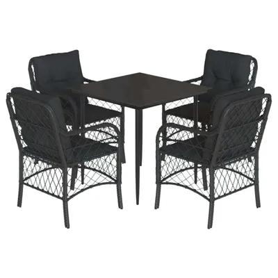 Produktbild von vidaXL 5-tlg. Garten-Essgruppe mit Kissen Schwarz Poly Rattan