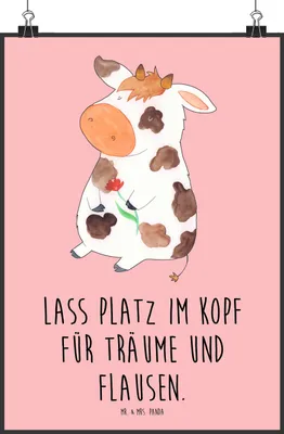 Produktbild von Mr. & Mrs. Panda Bild Kuh DIN A2 - Rot Pastell - Geschenk, Bauernhof, drucke, Magie, Wandbild, Träume, Spruch, Posterdruck, wanddeko, Milch, Kunstdruck