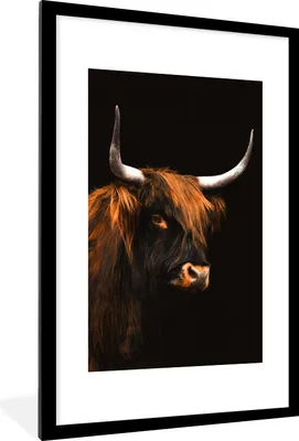Produktbild von MuchoWow® MuchoWow® Gerahmtes Poster Schottisches Hochlandrind - Schwarz - Fell 60x90 cm - Poster mit zchwarzem Bilderrahmen - Dekoration - Wandposter Wohnzimmer - Hochwertig