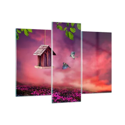 Produktbild von Bilder auf glas - Vögel Wiese Garten Dekoration - 130x100cm - Glasbilder - Wandbilder - Kunstdruck - zum Aufhängen bereit - Wanddekoration aus Glas - Glas Bilder - Wandbild auf Glas - GCB130x100-3115