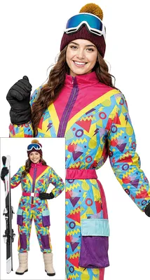 Productafbeelding van Sportief retro pak, carnaval, klassiek, jaren '80, kleurrijk, vintage stijl, ski-pak, compleet kostuum, maat: 42 - 44 (L), kleur: meerkleurig