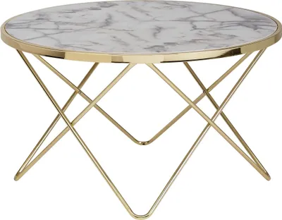 Produktbild von WOHNLING Design Couchtisch Marmor Optik Weiß Ø 85 cm Gold Wohnzimmertisch Rund