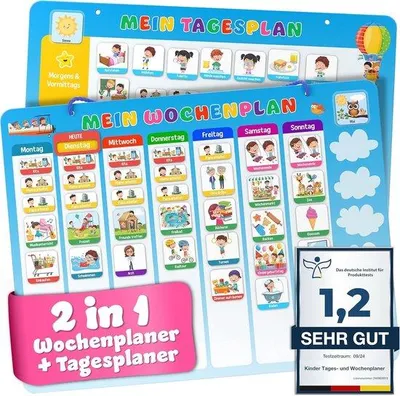 Produktbild von Famanu Wochenplaner + Tagesplaner – 2-in-1 Routineboard für Kinder – Inklusive Magnete und Sticker