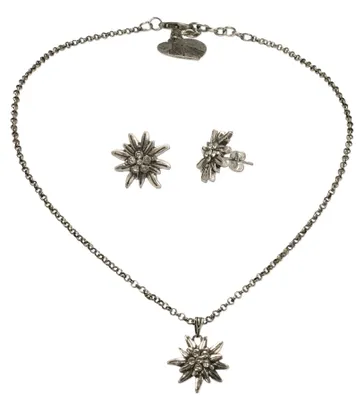 Produktbild von Alpenflüstern Trachtenschmuck-Set Trachtenkette und Ohrstecker Strass-Edelweiß k