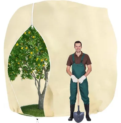 Obrázek produktu pro Zimní ochrana pro rostliny, rozměry 200x240 cm. Ochranný vak pro rostliny v květináčích, barva béžová, s zipem a stahovací šňůrkou