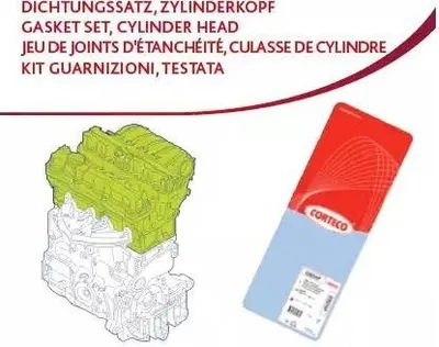 Produktbild von CORTECO 418711P Zylinderkopf Dichtungssatz passend für PEUGEOT 206 Schrägheck (2A/C) 206 CC (2D) 307 CC (3B) 307 (3A/C) 407 SW (6E)