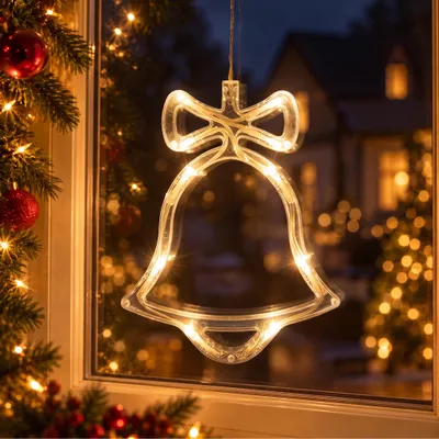 Produktbild von LED Fensterlicht mit Saugnapf, Hängende Fenster Lichterkette Innen, Weihnachtsbeleuchtung, Fensterdeko Batteriebetrieben, Glocke