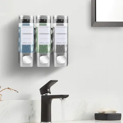 Produktbild von Wandbevestigung zeepdispenser für flüssige Handseife, Duschgel und Waschmittel (Silber)