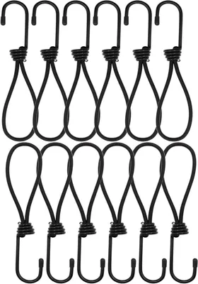 Imagen del producto de Bandas elásticas con gancho, de 20 cm, paquete de 12 unidades, para camping y remolques