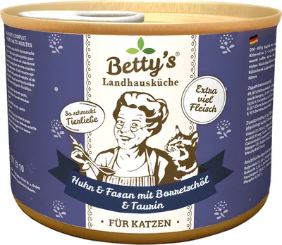 Produktbild von Bettys Landhausküche Huhn & Fasan mit Borretschöl & Taurin 200 g - 6 Stück