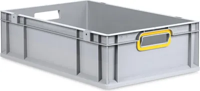 Produktbild von Eurobox NextGen Color | HxBxT 17x40x60cm | 34 Liter | Griffe gelb offen | Glatter Boden | Grau | Eurobehälter, Transportbox, Transportbehälter, Stapelbehälter