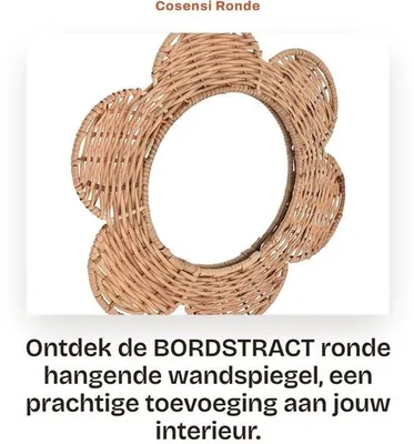 Produktbild von Wandsiegel, rund – Natürliches Rattan – Kosmetikspiegel – Wanddekoration – Schmaler Rahmen – Abmessungen 28,5 x 25,5 cm – Dekospiegel